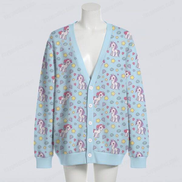 cardigan-front-poniesblue Retro Cartoon Ponies Pattern Oversized Unisex Cardigan Sweater S–7XL