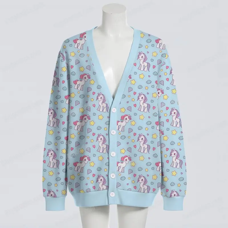 Retro Cartoon Ponies Pattern Oversized Unisex Cardigan Sweater S–7XL