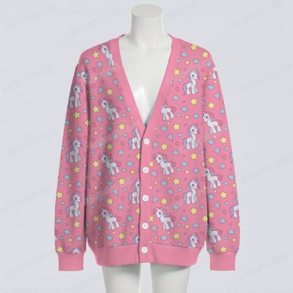 cardigan-front-poniesdpink Retro Cartoon Ponies Pattern Oversized Unisex Cardigan Sweater S–7XL