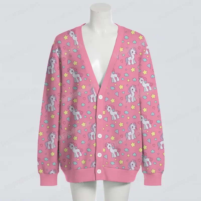 Retro Cartoon Ponies Pattern Oversized Unisex Cardigan Sweater S–7XL