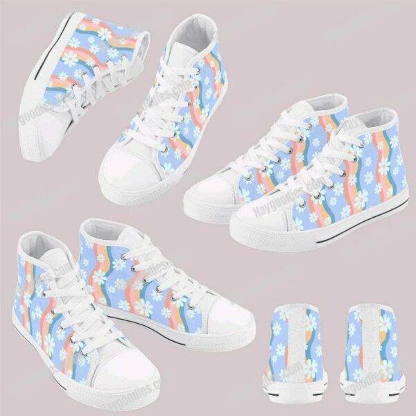 121552.jpg Cute Retro Daisy Pattern Kids High Top Canvas Shoes