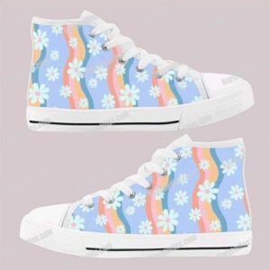 Cute Retro Daisy Pattern Kids High Top Canvas Shoes