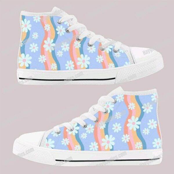 121553.jpg Cute Retro Daisy Pattern Kids High Top Canvas Shoes