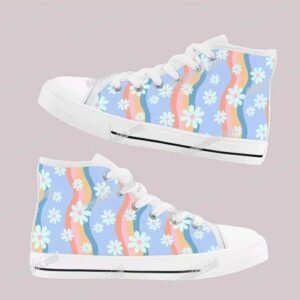 daisy kids shoes retro wavy stripe pattern high top canvas sneakers white sole daisy kids shoes retro wavy stripe pattern high top canvas sneakers white sole