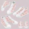 Cute Pink Strawberry and Daisies Kids High Top Canvas Shoes