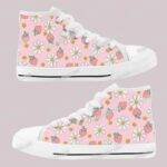 strawberry kids shoes pink strawberry white daisy pattern high top canvas sneakers