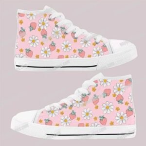 strawberry kids shoes pink strawberry white daisy pattern high top canvas sneakers strawberry kids shoes pink strawberry white daisy pattern high top canvas sneakers