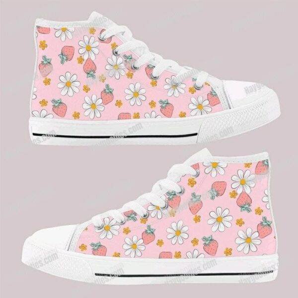 strawberry kids shoes pink strawberry white daisy pattern high top canvas sneakers