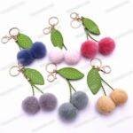 cute cherry keychain soft faux fur plush charm