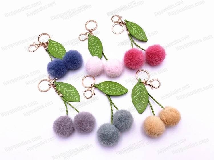 cute cherry keychain soft faux fur plush charm