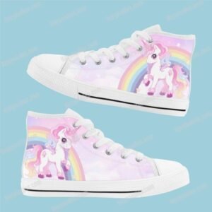 cute unicorn kids high top canvas shoes EVA padded insoles lace-up closure