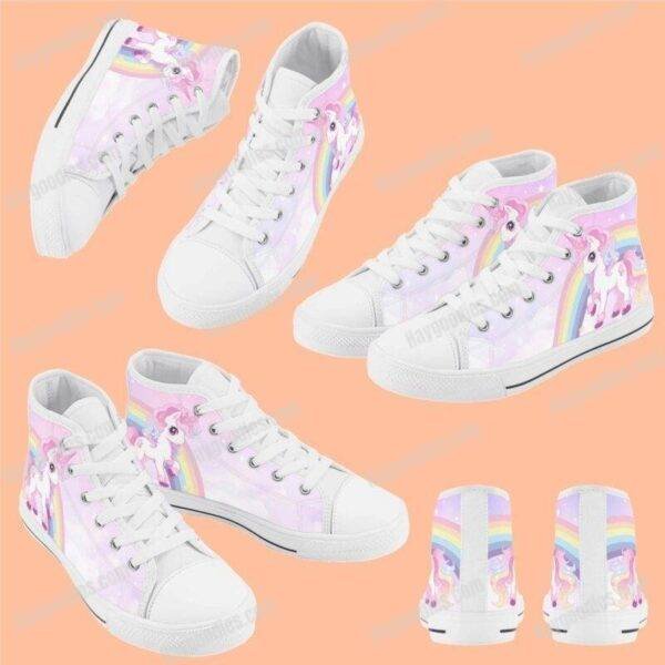 cute unicorn kids high top canvas shoes EVA padded insoles lace-up closure
