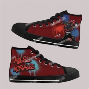 miles morales kids shoes-red Miles Morales kids shoes red Spider-Man high top canvas sneakers white black sole