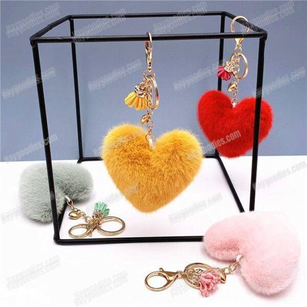 heart shape fur keychain heart shaped keychain soft plush imitation mink fur