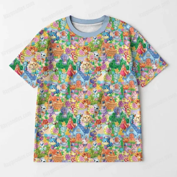 Animal Crossing Pattern T-Shirt-XS to 7XL-Blue
