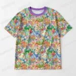 Animal Crossing t-shirt all-over pattern blue collar unisex tee