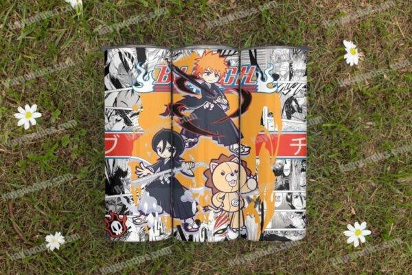 bleach1.jpg Bleach Skinny Tumbler 20 oz – Ichigo, Rukia & Kon Stainless Steel Cup with Straw