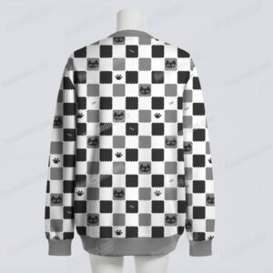 Cute Checkers Cats Pattern Knit Cardigan S–7XL