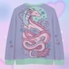 cardigan-back-dragon Pastel Dragon Cardigan – Unisex Oversized Button-Up Cardigan S–7XL – Green and Purple