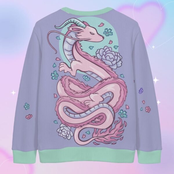 cardigan-back-dragon Pastel Dragon Cardigan – Unisex Oversized Button-Up Cardigan S–7XL – Green and Purple