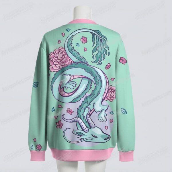 Pastel dragon cardigan green pink oversized knit sweater