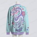 Pastel dragon cardigan green pink oversized knit sweater