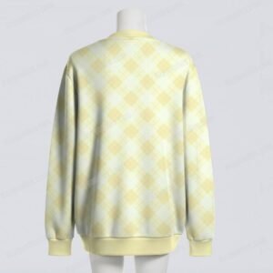 Pastel Yellow Argyle Diamond Pattern Knit Unisex Cardigan S–7XL