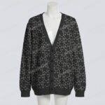 Black cat stares pattern cardigan oversized knit sweater
