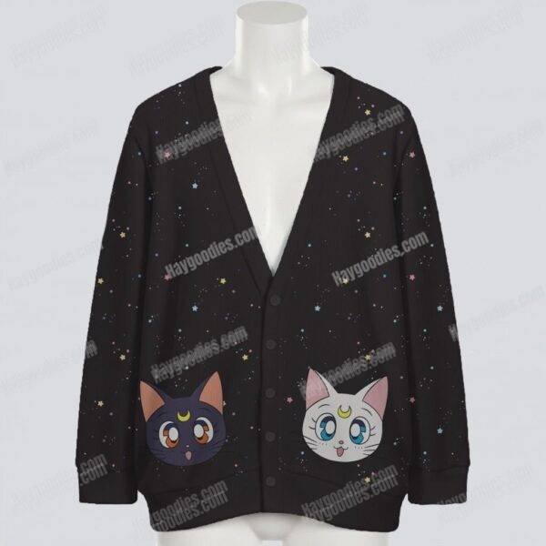 cardigan-front-lunaart.jpg Luna & Artemis Knit Cardigan – Sailor Moon Cats – S–7XL