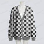 Cute cat checkered cardigan oversized knit sweater