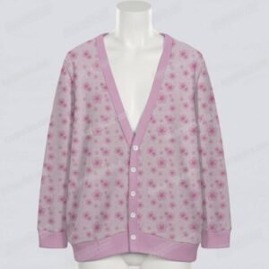 Pink Sakura Knit Cardigan – Pastel Floral, Cosy & Size-Inclusive (S–7XL)