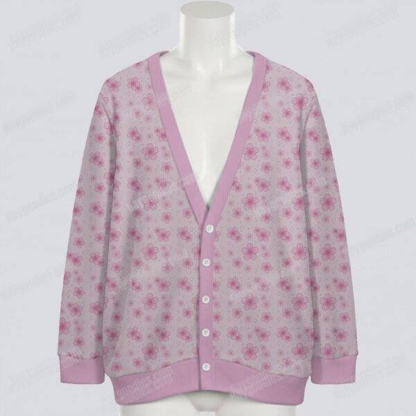 Pink Sakura Knit Cardigan – Pastel Floral, Cosy & Size-Inclusive (S–7XL)