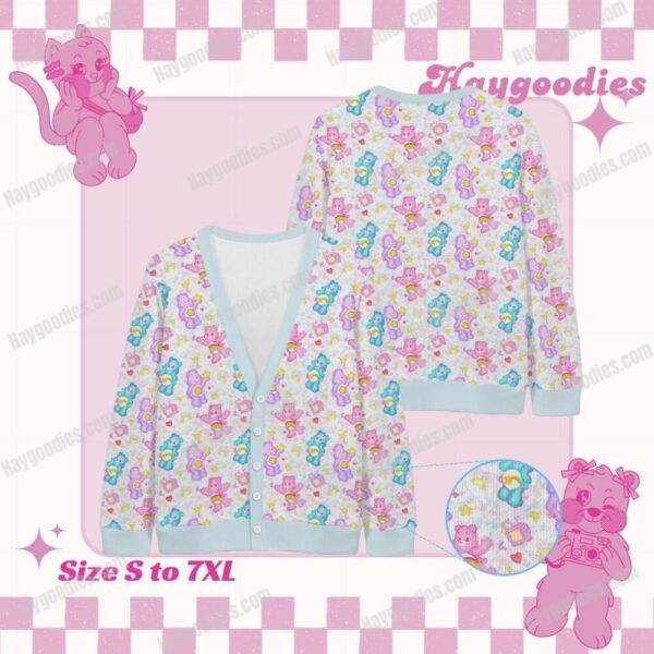 carebearsblue3.jpg Care Bears Pattern Knit Cardigan-S to 7XL-Pastel Blue