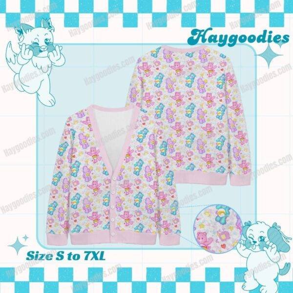 Care Bears Pattern Knit Cardigan-S to 7XL-Pastel Pink