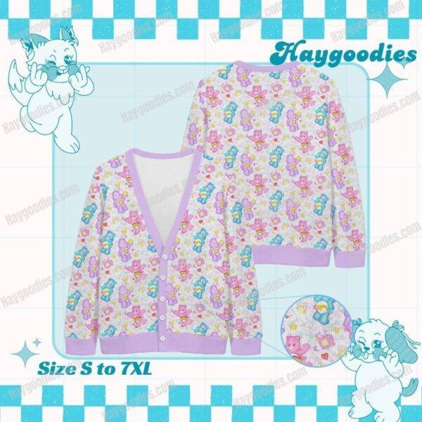 carebearspurple3.jpg Care Bears Pattern Knit Cardigan-S to 7XL-Pastel Purple
