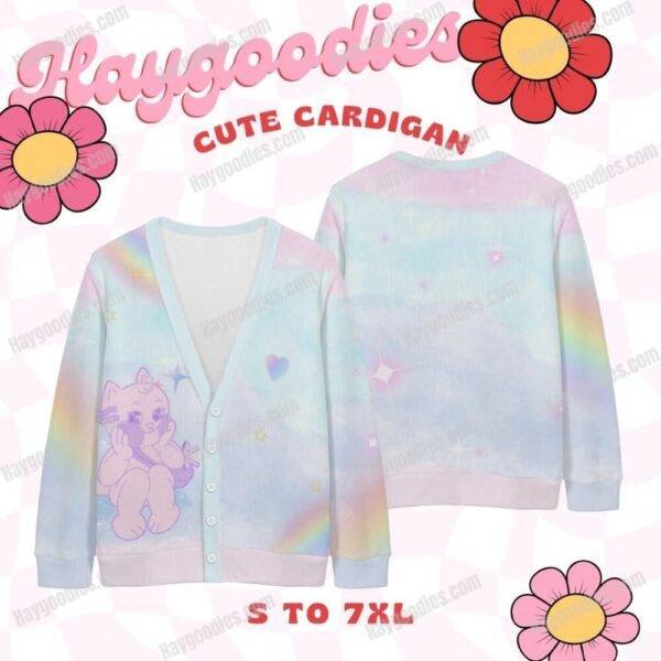 Pastel Cat Knit Cardigan – Cute, Cosy & Size-Inclusive (S–7XL)