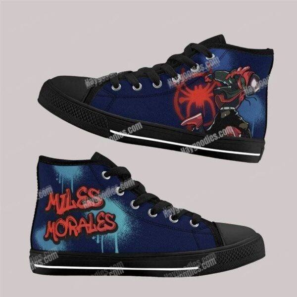 miles morales kids shoes-navy Miles Morales kids shoes navy Spider-Man high top canvas sneakers white black sole