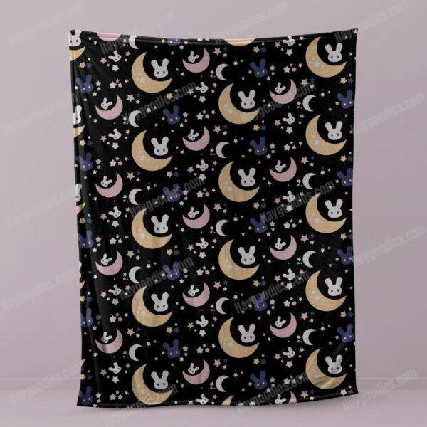 Kawaii Moon, Stars & Rabbit Soft Fleece Blanket | Dreamy celestial design · Ultra-soft fleece · Various sizes