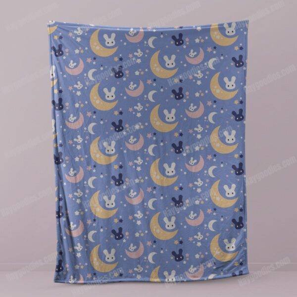 Kawaii Moon, Stars & Rabbit Soft Fleece Blanket | Dreamy celestial design · Ultra-soft fleece · Various sizes
