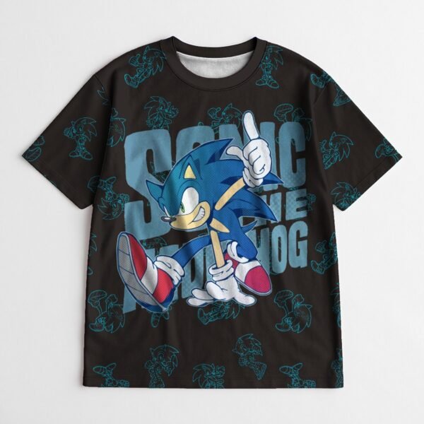 Sonic the Hedgehog kids t-shirt dark background teal sketches
