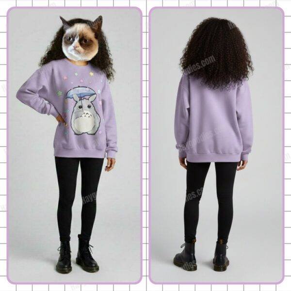 Star Rain Totoro sweatshirt chibi Totoro umbrella pastel stars detail