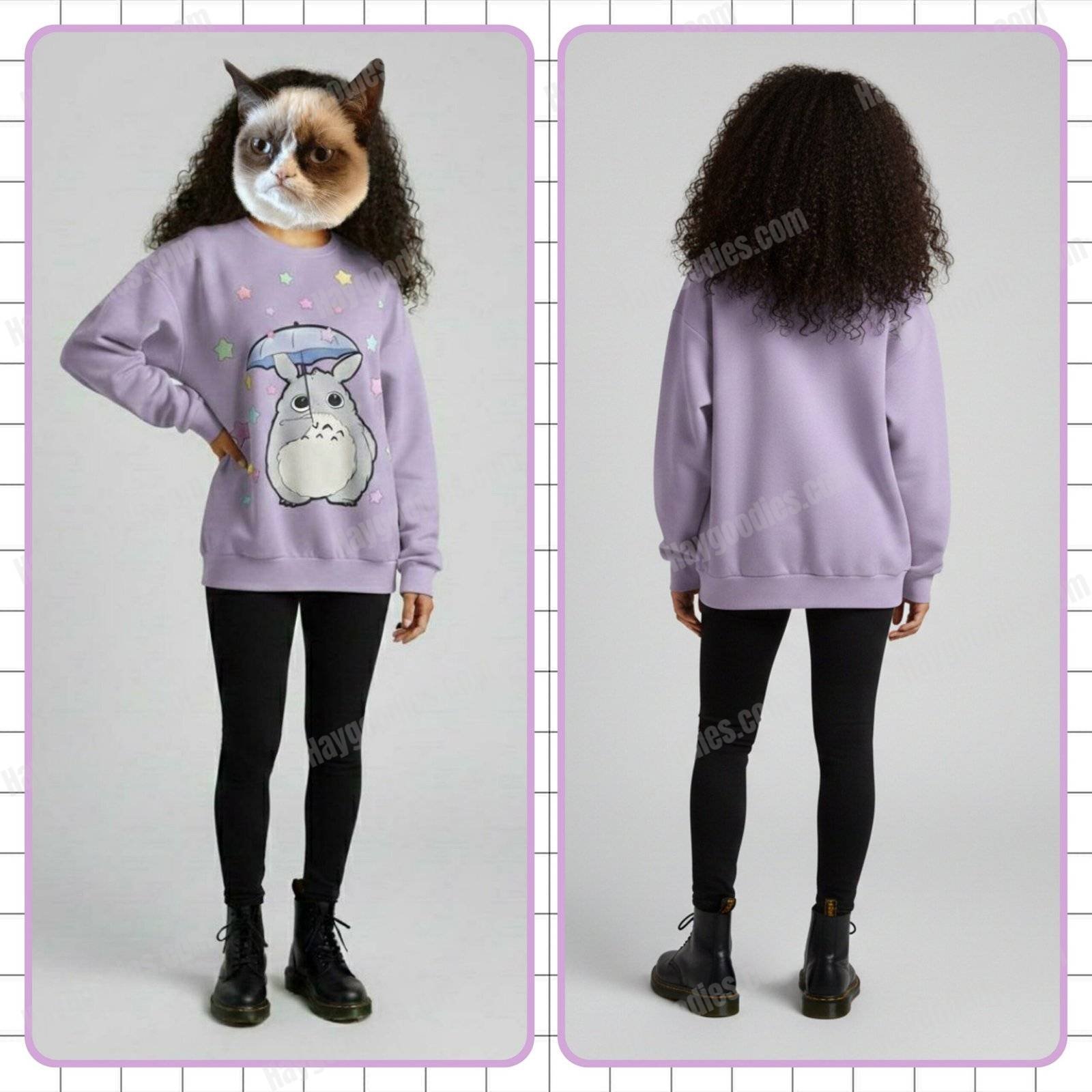 Star Rain Totoro sweatshirt chibi Totoro umbrella pastel stars detail