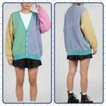 Colour block knit cardigan oversized classic sweater