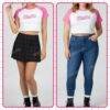 Bimbo crop top hot pink raglan sleeves white body front