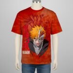 Bleach anime t-shirt Ichigo Hollow mask red background unisex tee