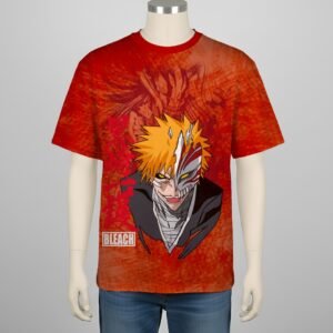 Bleach anime t-shirt Ichigo Hollow mask red background unisex tee