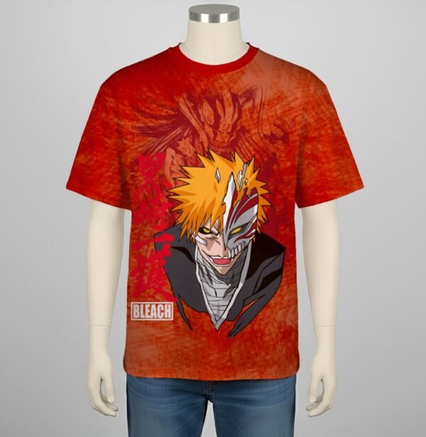 Bleach anime t-shirt Ichigo Hollow mask red background unisex tee