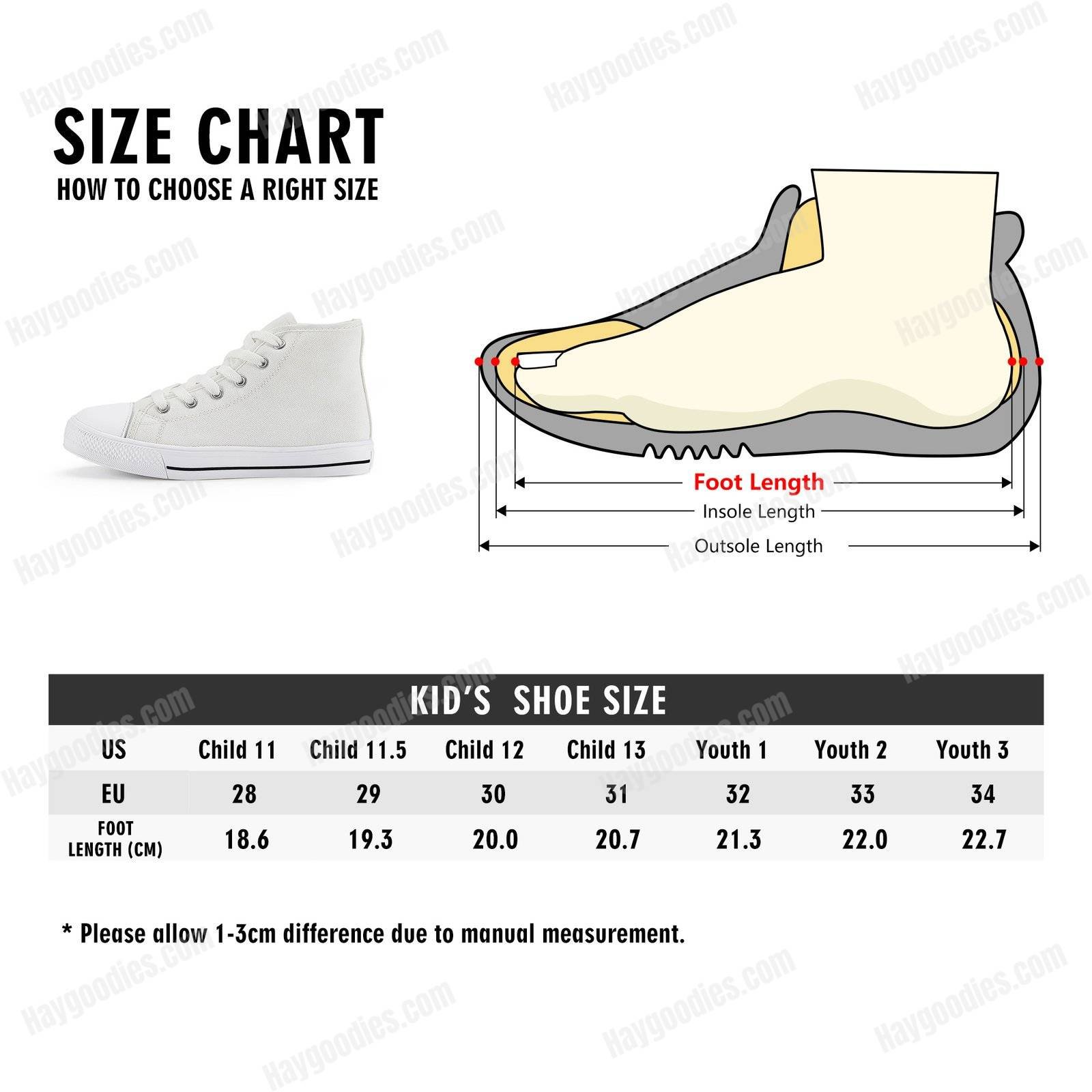 Customisable Kids High-Top Canvas Shoes – Black | EU 28–34 (UK 10–2)