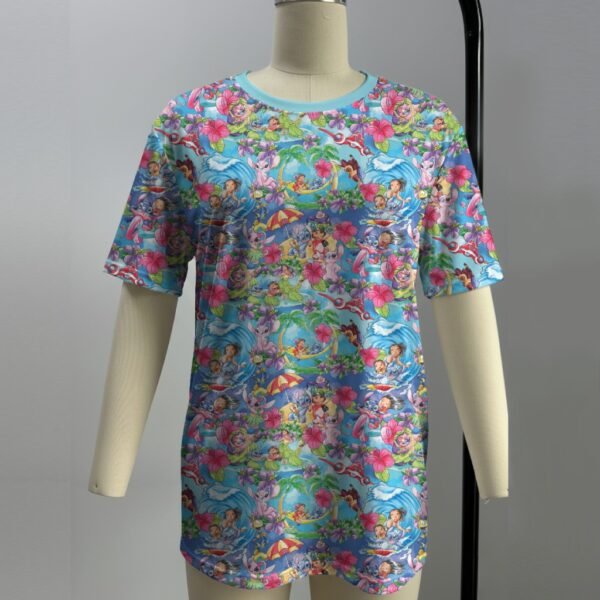 Lilo and Stitch t-shirt all-over pattern blue collar unisex tee