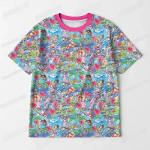 Lilo & Stitch All-Over Pattern T-Shirt – Deep Pink Unisex Jersey (XS–7XL)